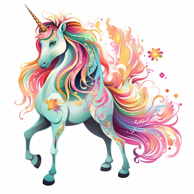 unicorn in multicolor on white background