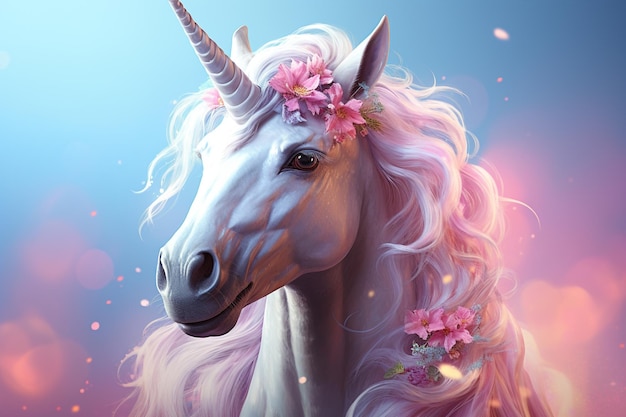 Unicorn a mythical creature symbolizing virtue a horse with a horn rainbow fairytale shiny tail mane pony white beautiful cute magical animal myth