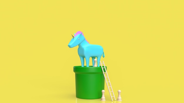 The unicorn on plant on yellow background for business concept\
3d rendering