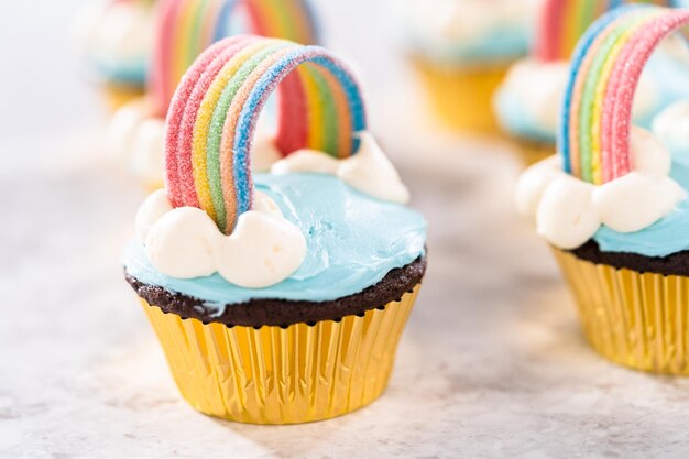 Unicorn rainbow chocolate cupcake