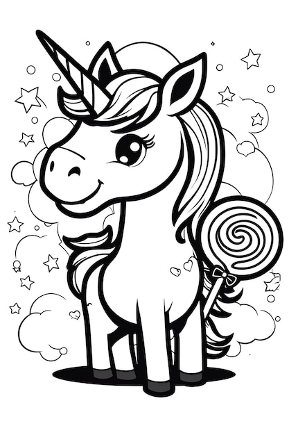 Foto unicorn readyto print vector tshirt art met eenvoudige zwart-wit graffiti kleurplaat