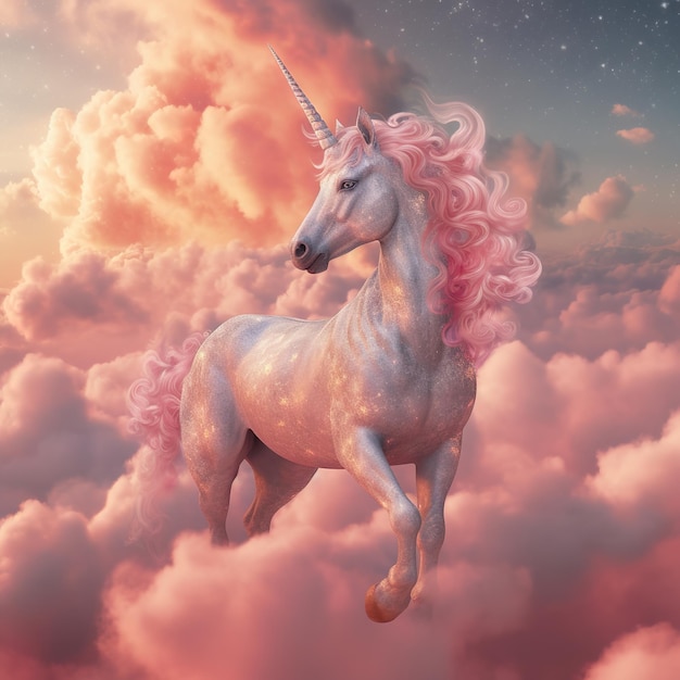 Unicorn in the sky with clouds