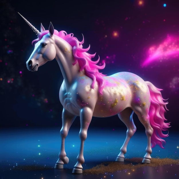 Unicorn in the starry sky 3D illustration