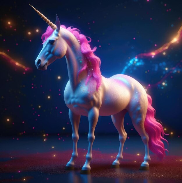 Unicorn in the starry sky 3d illustration