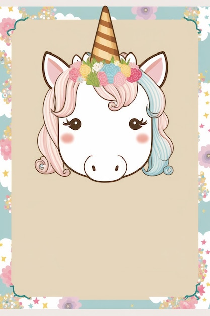 Photo unicorn theme birthday party invite blank template generative ai