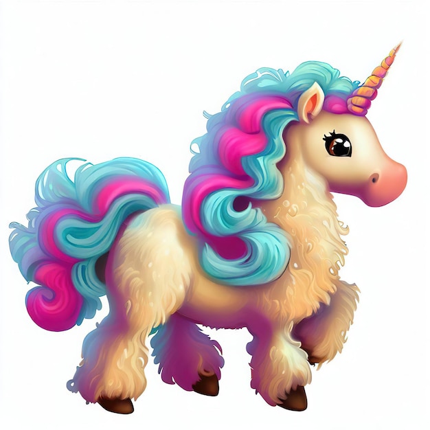 A unicorn with blue and pink hair and a blue mane