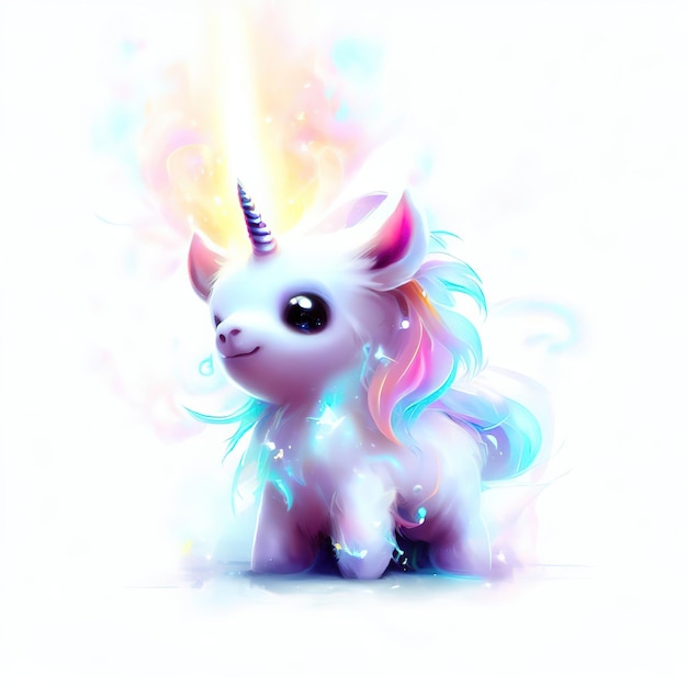 A unicorn with blue and pink hair and a blue tail is sitting on a white background.