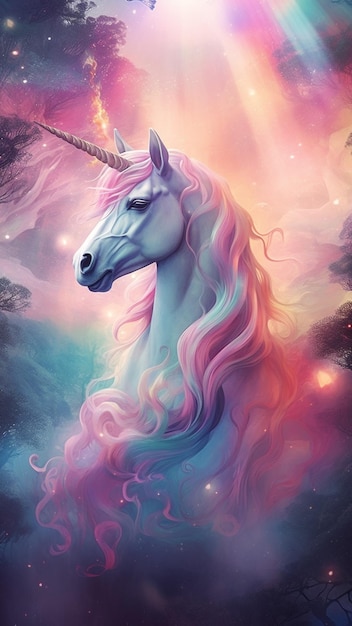 An unicorn with colorful theme