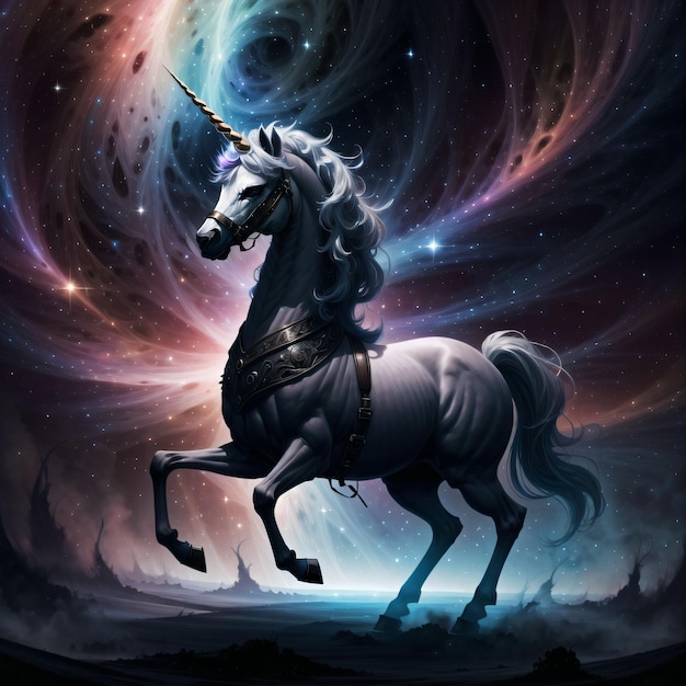 Photo a unicorn with a cosmic background