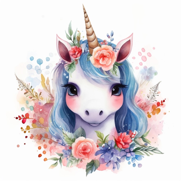 A unicorn with a flower crown on it