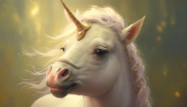 A unicorn with a gold horn and a gold horn.