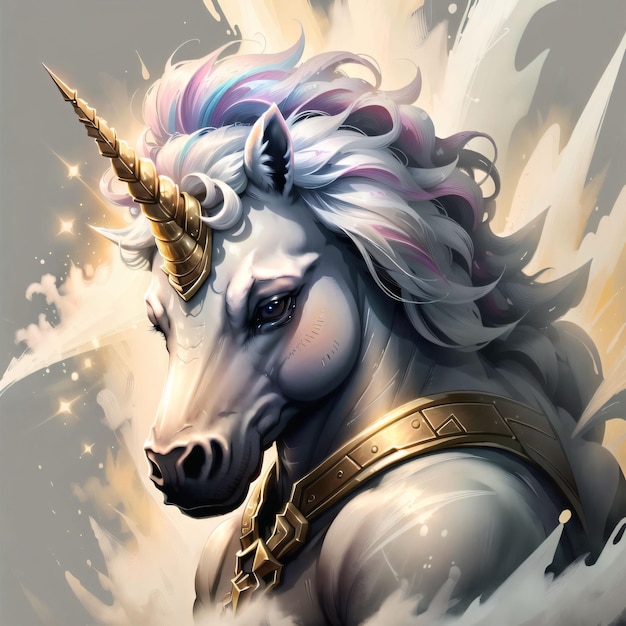 Photo unicorn with gold horn