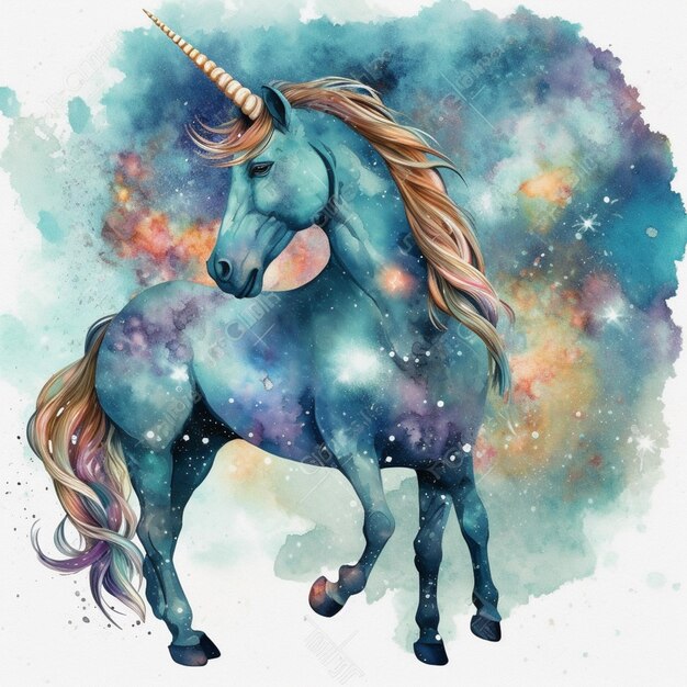 A unicorn with a horn and a rainbow on it