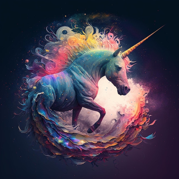 A unicorn with a horn and a rainbow on it