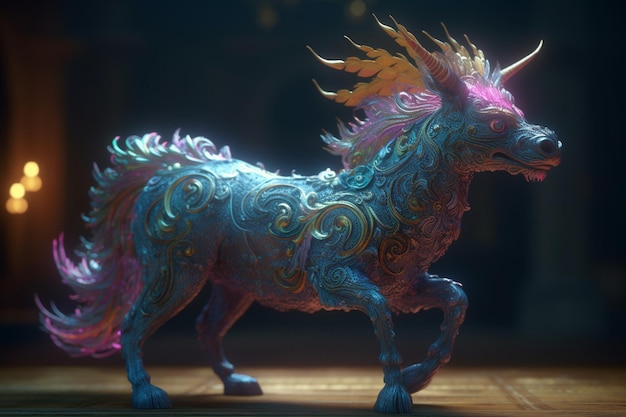 A unicorn with a horn and a tail