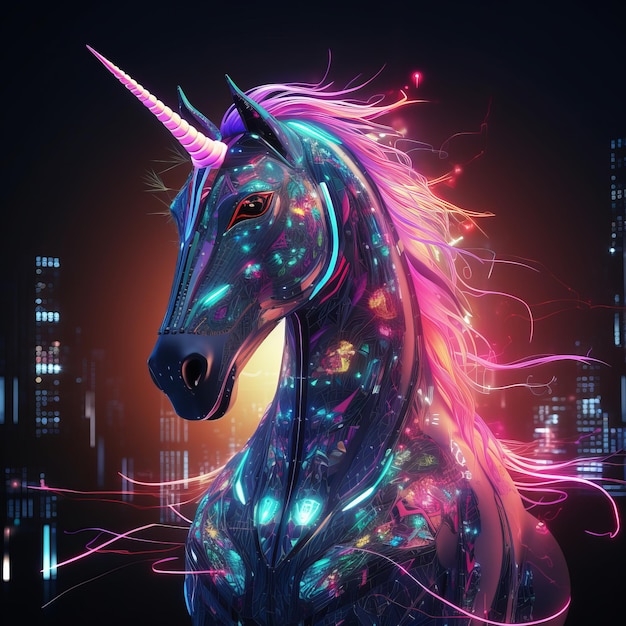 a unicorn with neon lights