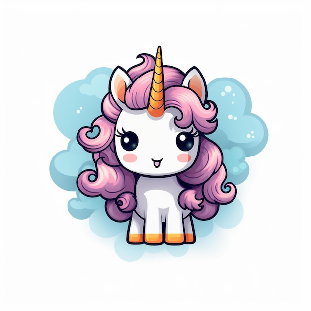 a unicorn with pink hair and a pink mane stands in front of a cloud of blue bubbles