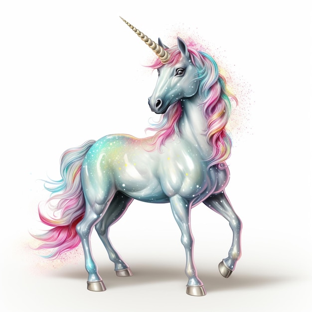 unicorn with a pink mane and a blue tail generative ai