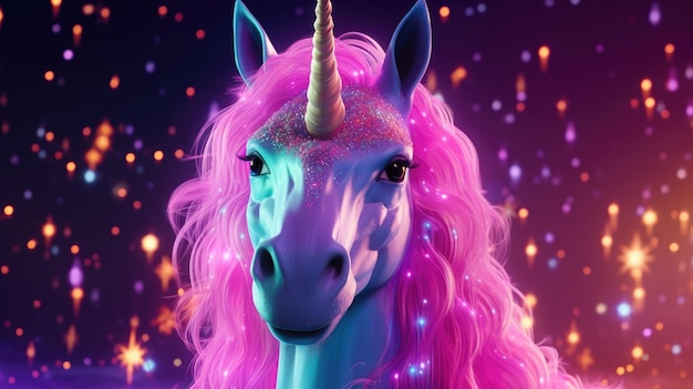 Unicorn with a purple mane and a pink mane on the left side