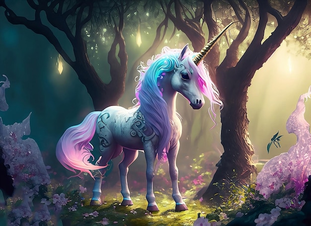 Unicorn with a purple mane and tail