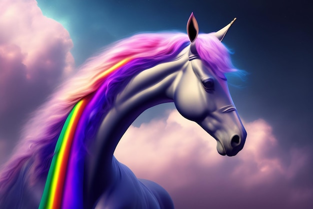 A unicorn with a rainbow on its head