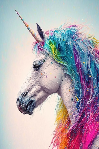 A unicorn with a rainbow mane on it