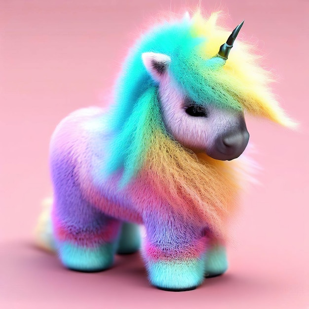 A unicorn with a rainbow mane on its head