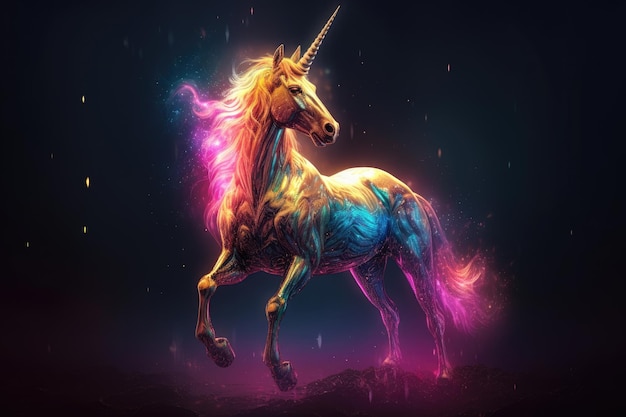 A unicorn with a rainbow mane and tail