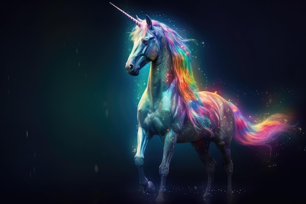 A unicorn with a rainbow mane and tail