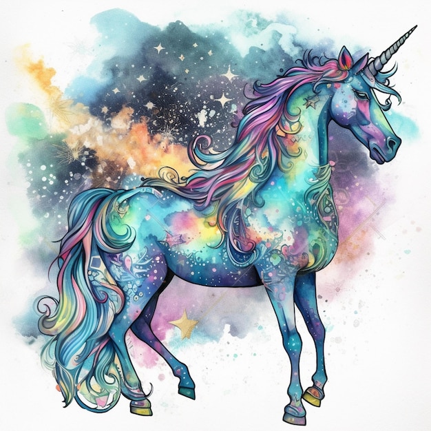 A unicorn with a rainbow mane and tail