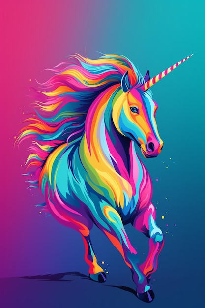 A unicorn with a rainbow mane and tail