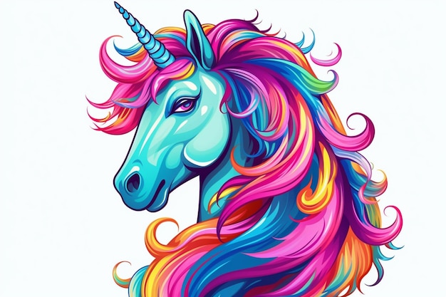 A unicorn with a rainbow mane and the word unicorn on it