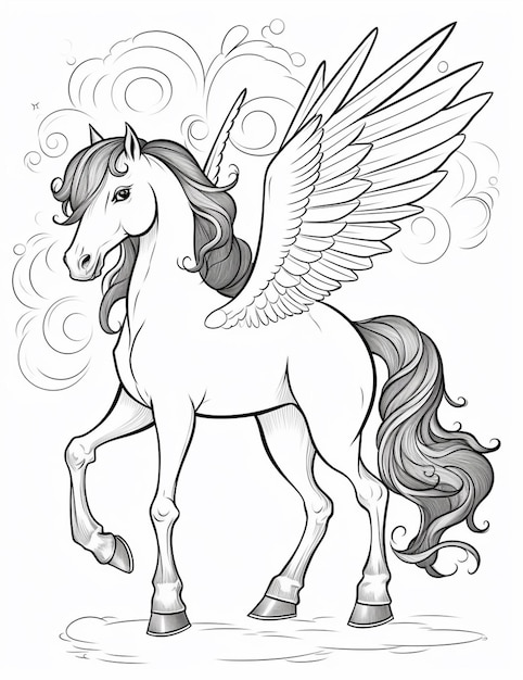 A unicorn with wings and a tail with a tail that says'unicorn'on it