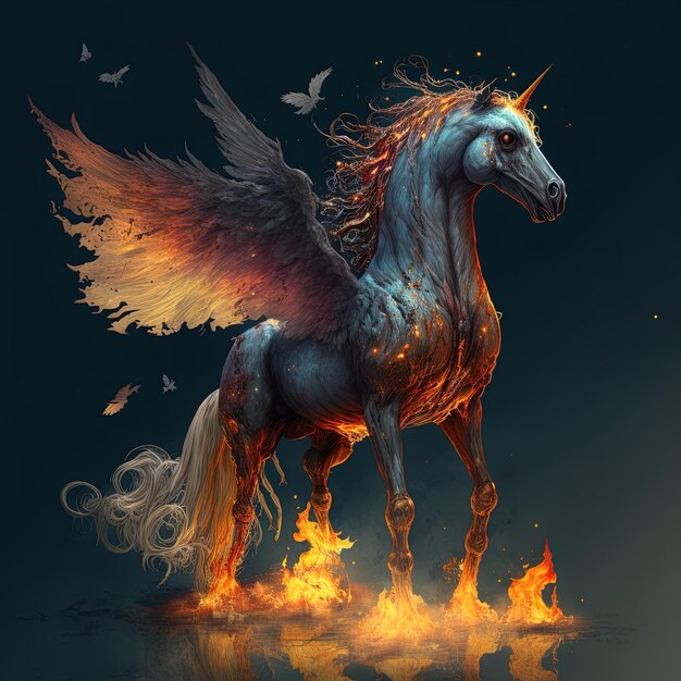 Photo a unicorn with wings that says  the winged  on it