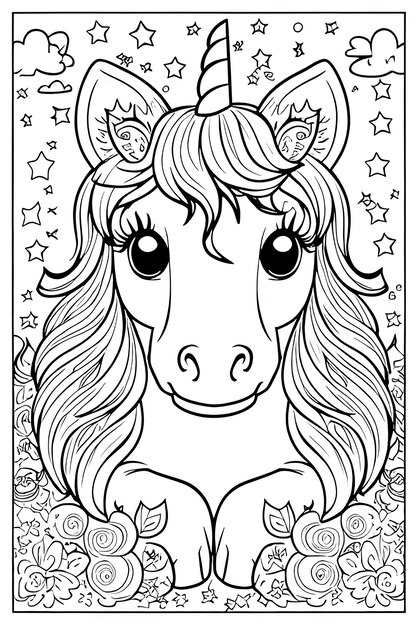 Photo unicorns highly detailed coloring book for kids