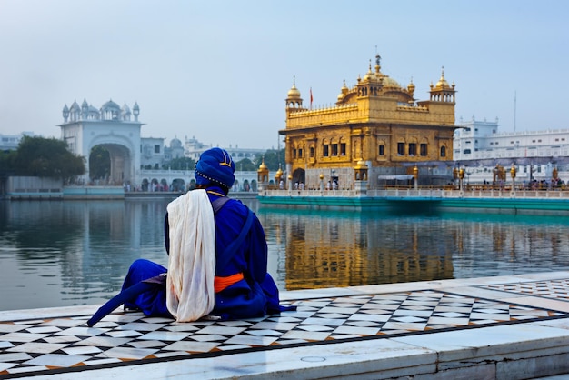 Unidentifiable Seekh Nihang warrior meditating at Sikh temple Ha