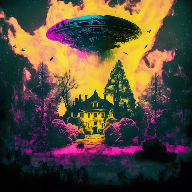 Unidentified Aerial Phenomena Pop art colorful alien attack