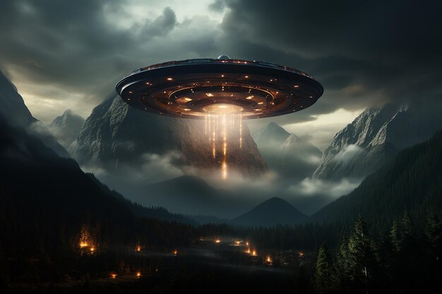 Unidentified Flying Object Hovering Above Mountain Peaks