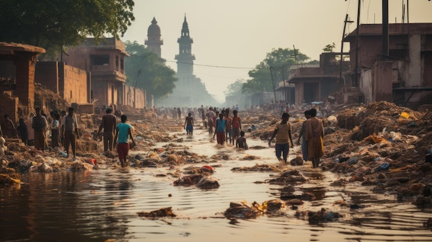 Unidentified Indian people at garbage in Kolkata West Bengal India