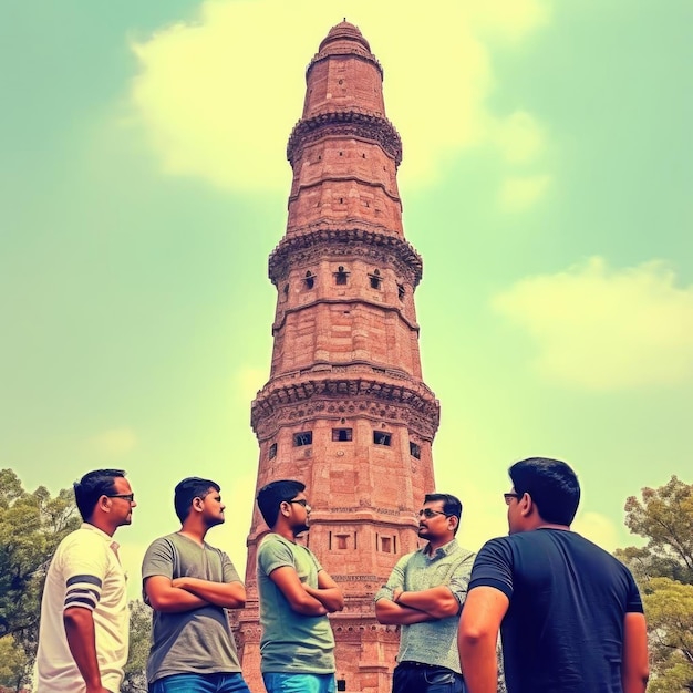 Unidentified people visiting a public tower