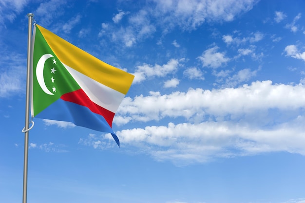 Unie van de Comoren Vlag Over Blue Sky Achtergrond 3D Illustratie