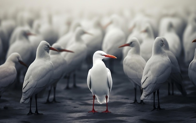 Unieke elegantie witte vogel die zich onderscheidt van de menigte Generatieve AI