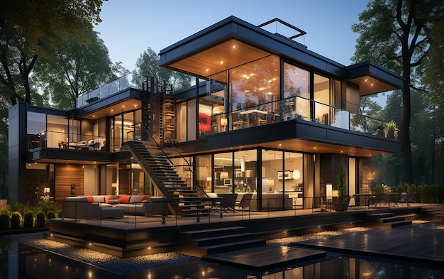 Unieke industriële architectuur huis in het daglicht fotorealistische AI generatieve