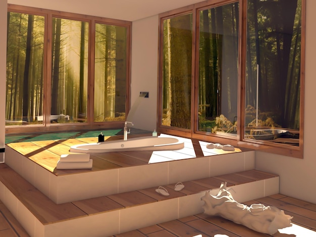 unieke moderne badkamer interieur 3D-rendering inspiratie