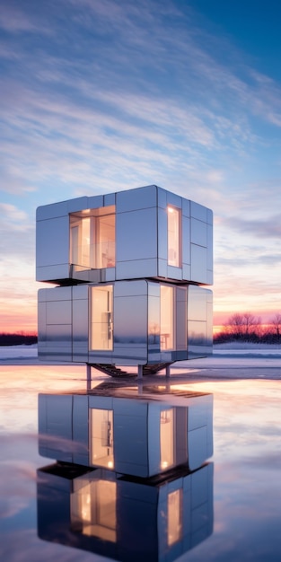 Unieke Neoclassische Tiny Home Cube met Parametrisch Ontwerp