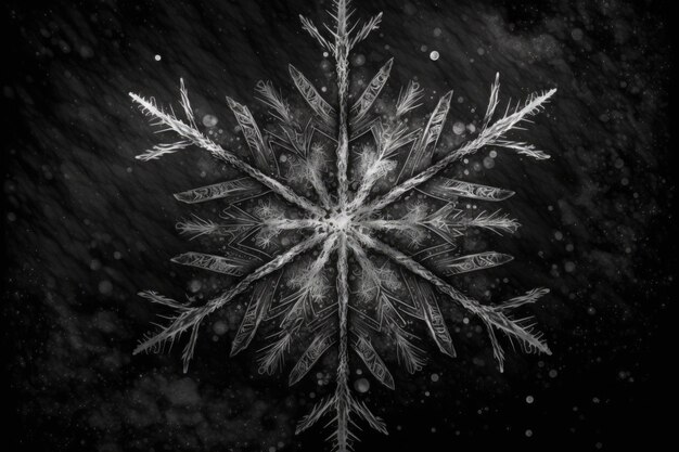 Foto unieke vorm van sneeuwvlok op een zwarte achtergrond generatieve ai