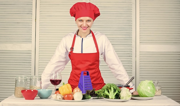 Uniform for professional chef lady adorable chef teach culinary\
arts improve culinary skill best culinary recipes to try at home\
welcome to my culinary show woman pretty chef wear hat and\
apron