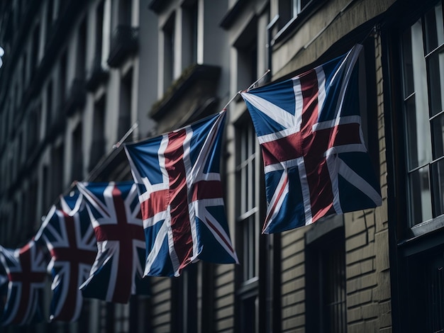 Union jack celebration in England with hanging flags in the street AI Generated