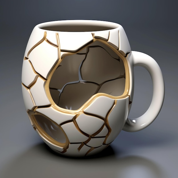 Unique 3d Gold Mug With Realistic Cracked Design