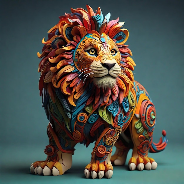 A unique 3D lion with vibrant colors and intricate details